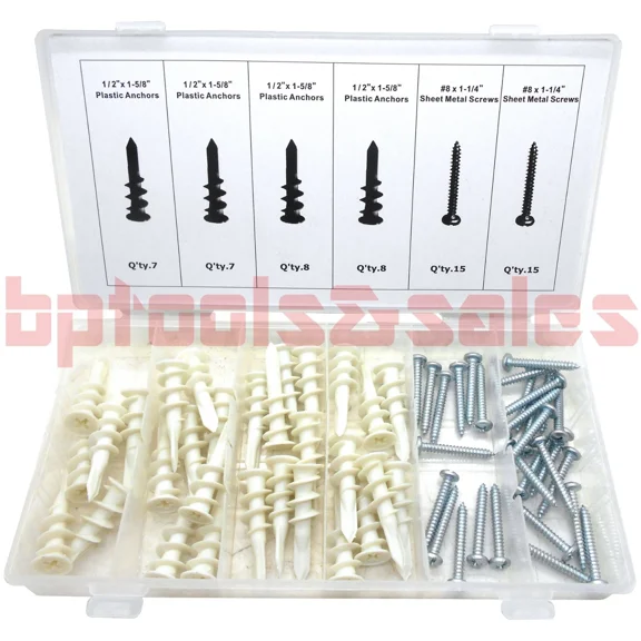 60Pc Plastic Drywall Anchors Assortment Self Drilling Anchors With Screw Kit Set