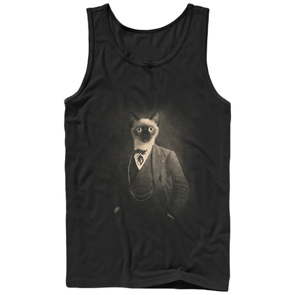 Men's Lost Gods Victorian Gentleman Cat Portrait Tank Top Black Small