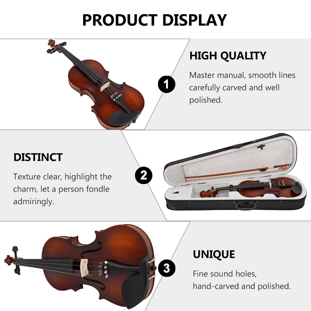 ULTNICE 1Set Retro Solid Wood Violin with Hand Carved Design and Comfortable Ebony Chin Rest