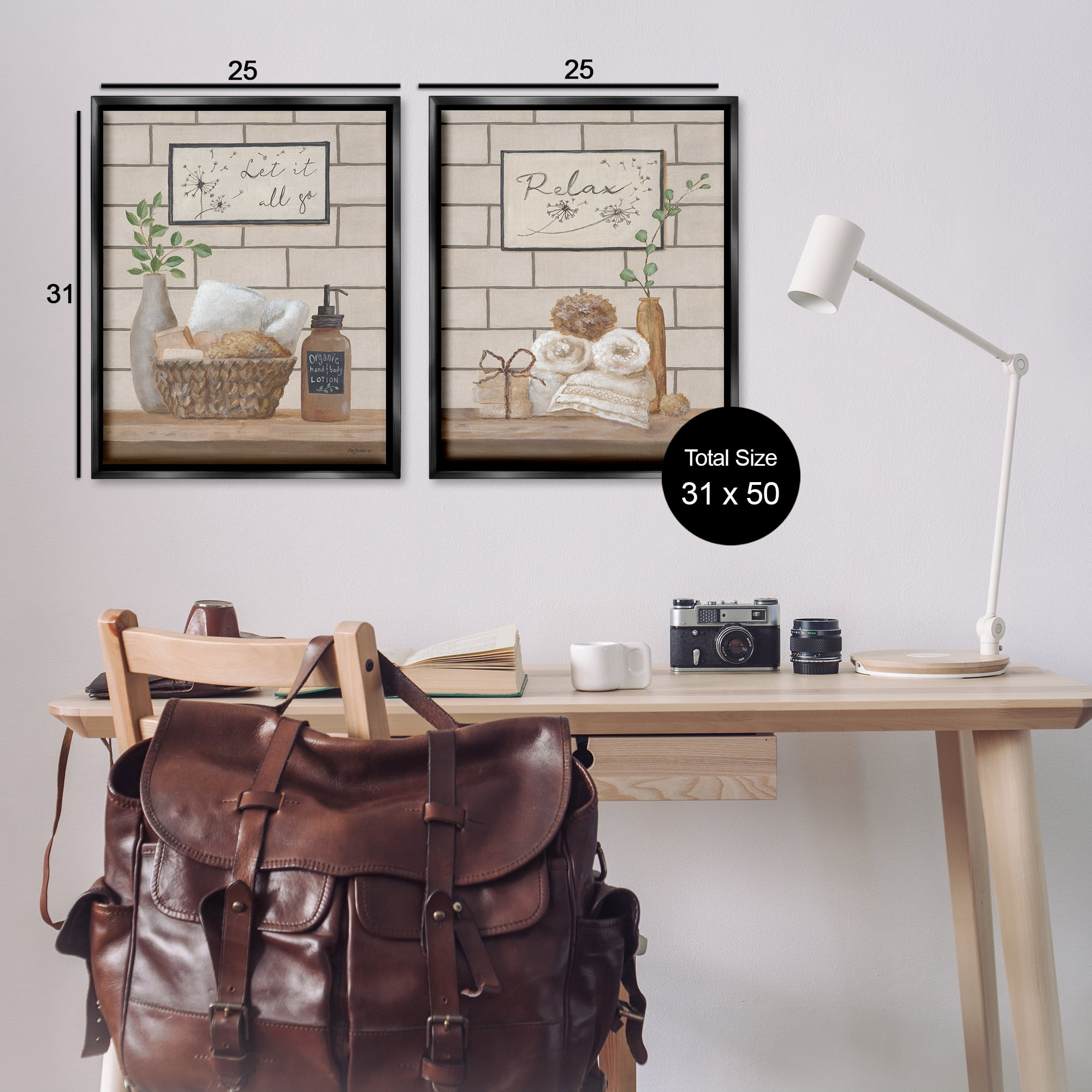 Stupell Industries Go Relax Traditional Bathroom Bath & Laundry Painting Black Floater Framed Canvas Art Print Wall Art, 31 x 25, Set of 2