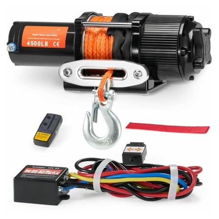 ATV UTV Winch 4500 lb Electric, Synthetic Rope Waterproof, Remote Control Kit - Heavy Duty 12V Vehicle Winch for Off-Road Recovery
