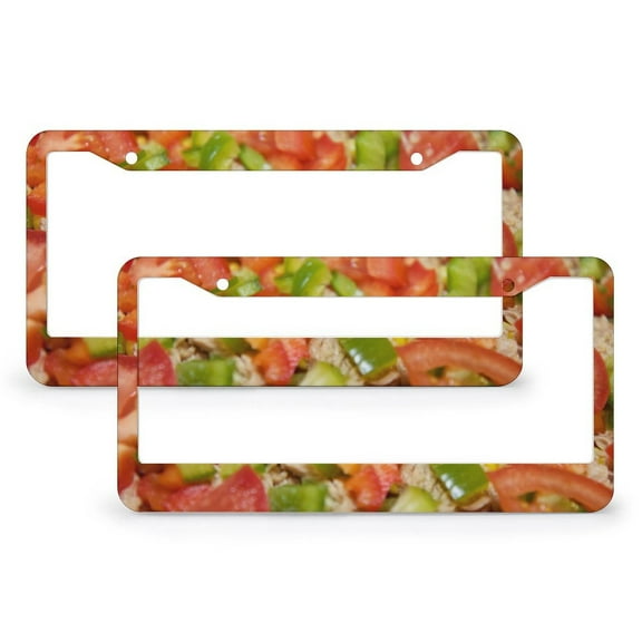 Funny Food Pizza Realistic Print License Plate Frames 2 Pcs Set Fantasy Delicious Food Car Tags Frames Holder Gift for Dad 2 Hole Stainless Aluminum License Plate Cover