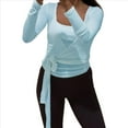 thumbnail image 2 of Top de Ballet Cruzado de Larga con Lazo Frontal para Mujer, Ideal para Entrenamiento, Pilates, Yoga y Salidas Lago Azul M, 2 of 10