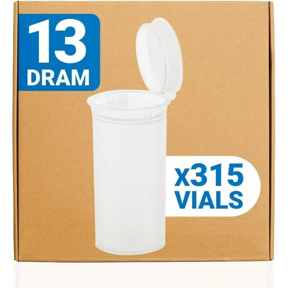 Loud Lock Pop Top Dram Bottles - Clear - 13 Dram - 315 Per Case - 2.75" Deep X 1.26" Wide - Packaging Supplies - Pill Vials - Rx Vial