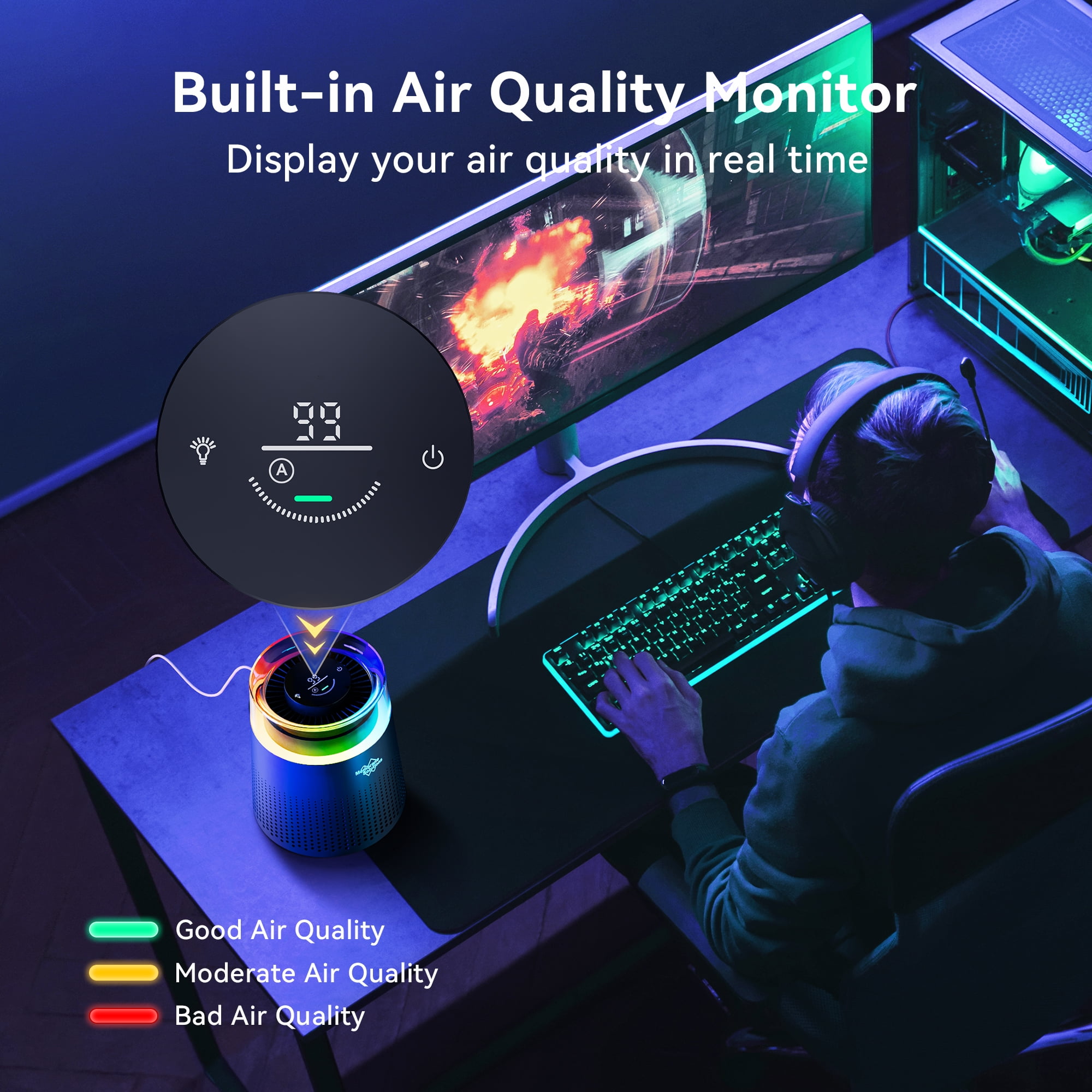Membrane Solutions MSB5W 215 Sq Ft HEPA Air Purifier for Home Room, Smart Purificador,Remove 99.97% of Particles and Air Pollution,Black