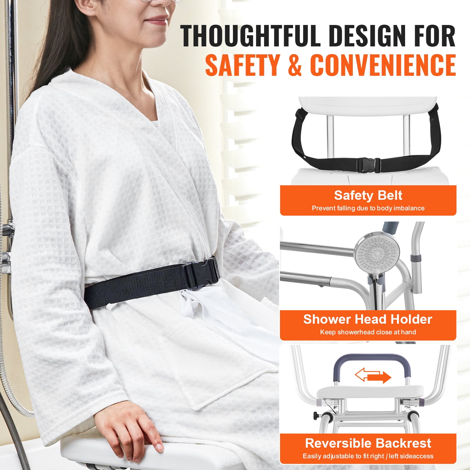 VEVOR Sliding Tub Transfer Bench, Height Adjustable Bathtub Transfer Bench with Cut-Out Seat, Reversible Backrest & Safety Belt,400LBS Capacity