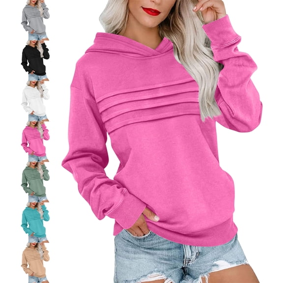 SYwaren Ruched Hoodie for Women Long Sleeve Sweatshirt with Pockets Solid Color Tops