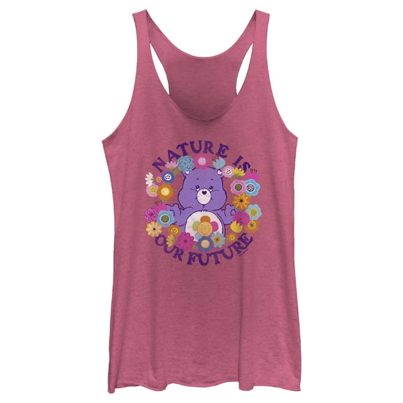 Women's Care Bears Nature Is Our Future Harmony Bear  Racerback Tank Top Pink Heather Small
