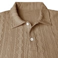 thumbnail image 3 of FRSASU Men's Stripe Knit Polo Shirts Summer New Loose Solid Color Breathable Turn-Down Collar Business Short Sleeve Polo Tops Khaki, 3 of 7