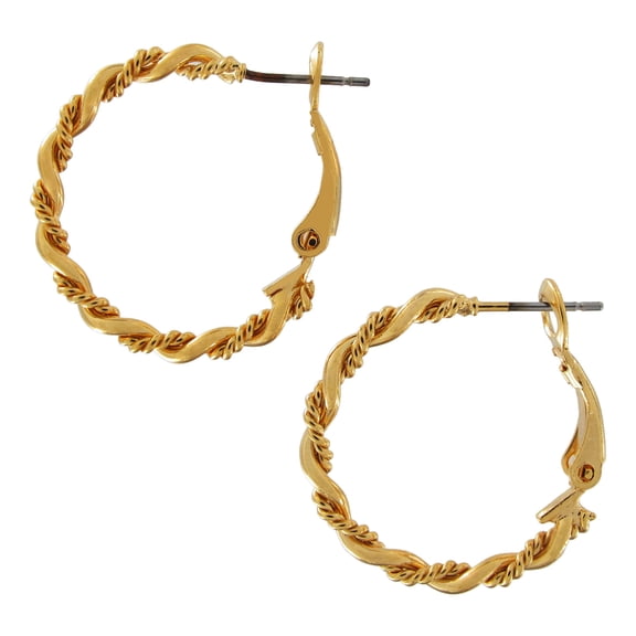 Gold Tone Spiral Rope Twisted Solid Hoop Pierced Earrings 7/8" Ladies Adult Female Women
