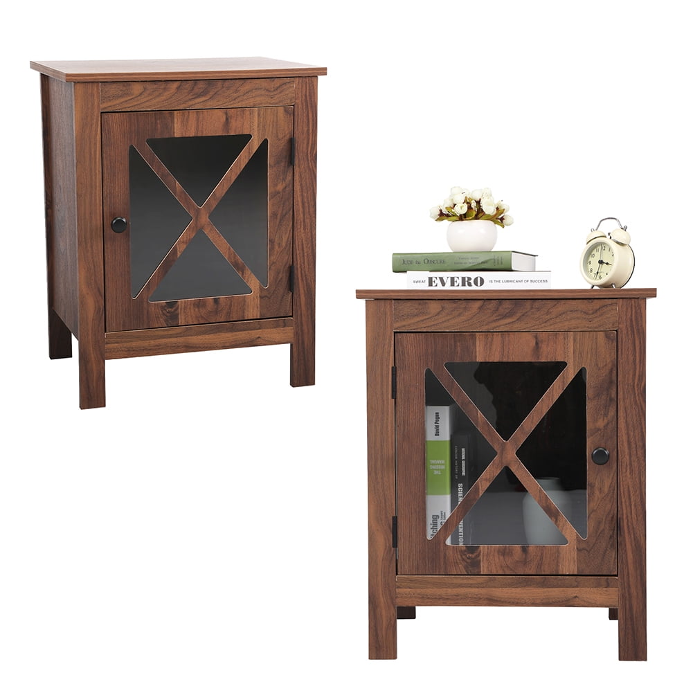 Kadyn Nightstand Side End Table with Barn Door Cabinet, Farmhouse End Table Accent Table, Light Walnut Kadyn Nightstand Side End Table with Barn Door Cabinet, Farmhouse End Table Accent Table, Light Walnut