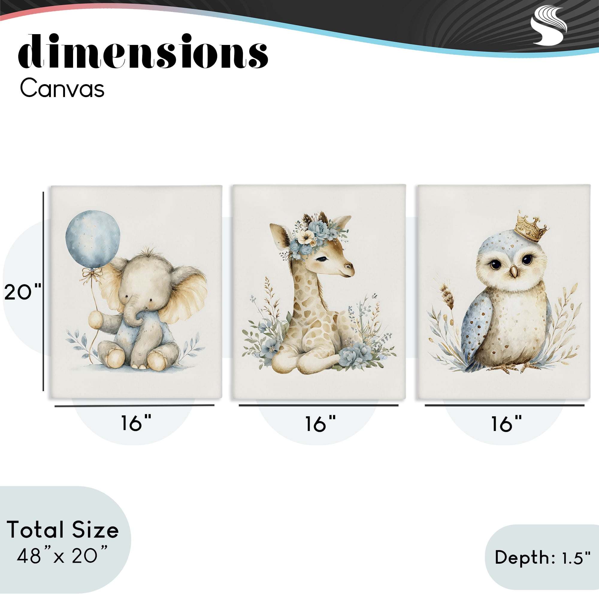 Stupell Industries Watercolor Nursery Animals 3 Piece Canvas Wall Art Set, design by LSR Design Studio