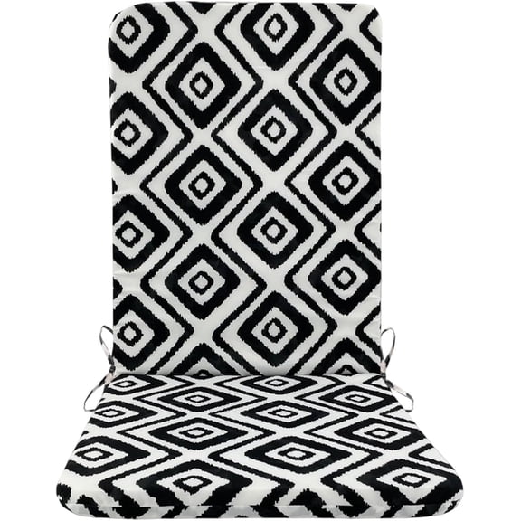 High Back Outdoor Chair Cushion Waterproof Fade Resistant with Ties 24.8x17.7in Black
