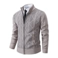 thumbnail image 5 of Manxivoo Cardigan Sweaters for Men, Men's Knitted Top Slim High Neck Long Sleeve Sweater Cardigan Men's Warm Coat Mens Cardigan Beige L, 5 of 6