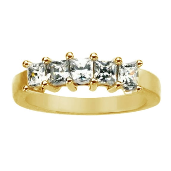 1 Ct Princess Cut White Diamond Five Stone Anniversary Band Ring In 14K Solid Yellow Gold