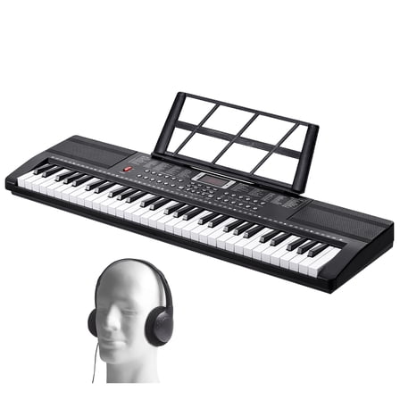 KFFKFF 61-Key Digital Keyboard Piano with 200 Tones and Rhythms, Portable Electric Piano Kit Featuring 60 Demo Songs, Built-In Speakers, Headphones, and Stickers for Beginner Practice