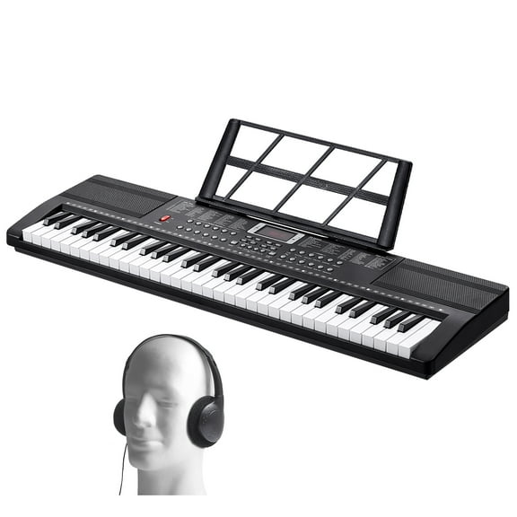 KFFKFF 61-Key Digital Keyboard Piano with 200 Tones and Rhythms, Portable Electric Piano Kit Featuring 60 Demo Songs, Built-In Speakers, Headphones, and Stickers for Beginner Practice