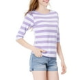 thumbnail image 4 of INSPIRE CHIC Hauts pour Femmes Non Doublés Col Rond Manches au Coude Coupe Ajustée T-Shirt Décontracté TG Violet Pâle, 4 of 8