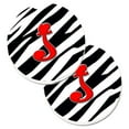 thumbnail image 1 of Monogram Initial J Zèbre Rouge Ensemble de 2 Tasses Porte-Voitures Coaster, 1 of 1