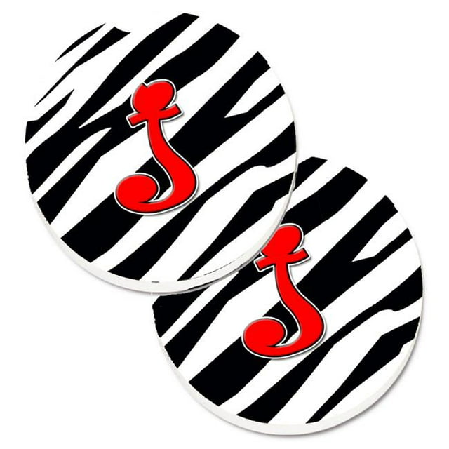 Monogram Initial J Zèbre Rouge Ensemble de 2 Tasses Porte-Voitures Coaster