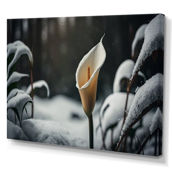 Designart A Blooming White Calla Lily Flower Winter II Canvas Wall Art
