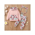 thumbnail image 2 of Infant Baby Girls 3 Pieces Outfits, Long Sleeve Big Pockets Hoodies + Floral Print Long Pants + Headband Set, 2 of 9