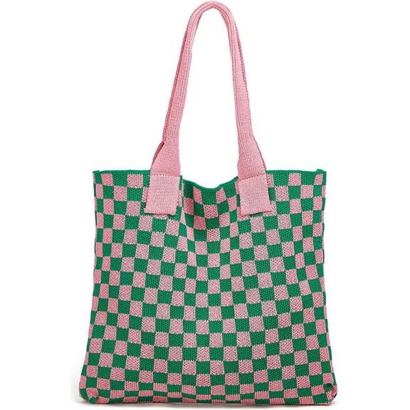 JUYGO Knit Shoulder Bag for Women Plaid Hobo Bag Chic Checkboard Satchel Purse for Work School 2022