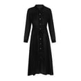thumbnail image 3 of ASFGIMUJ Womens Lady Casual Fashion Long Sleeve Lapel Maxi Long Dress Solid Shirt Dress Black S, 3 of 6
