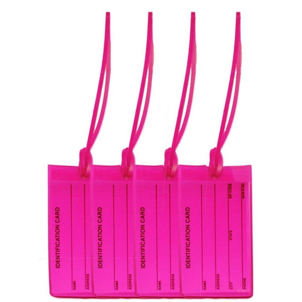 4 Neon Pink Jelly Luggage Tags High Visibility Travel Tags in Popular