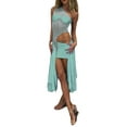 thumbnail image 3 of Coduop Women's Sexy One Shoulder Ruffles Sleeveless Mesh See-Through Bodycon Mini Short Dress, 3 of 7