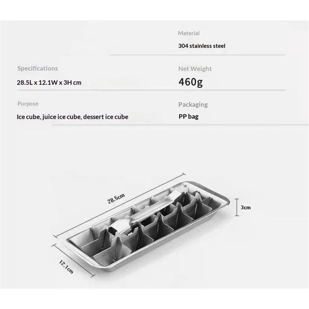 Vintage Kitchen Ice Cube Tray – 18 Slot Ice Cube Maker with Easy Release Handle – Stainless Steel（silvery）