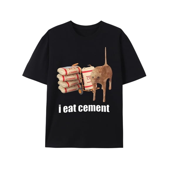 Greenink I Eat Cement Cursed Cat Funny Oddly Specific Weird Meme T-Shirt Funny Graphic Tees Adults Shirt