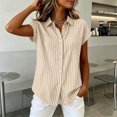 thumbnail image 4 of Wovilon Women's Relaxed Fit Classic Striped Button-Up Shirt with Button Front and Collared Neck, Short Sleeves, Breathable Lightweight Cotton Linen Fabric for Summer Days, 4 of 6