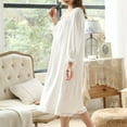 thumbnail image 4 of Women's Long Sleeve Cotton Nightgown Sleep Dress Princess Square Neck Long Sleeve Vintage Lace Frilly Soft Loose Sleepwear White Large, 4 of 4