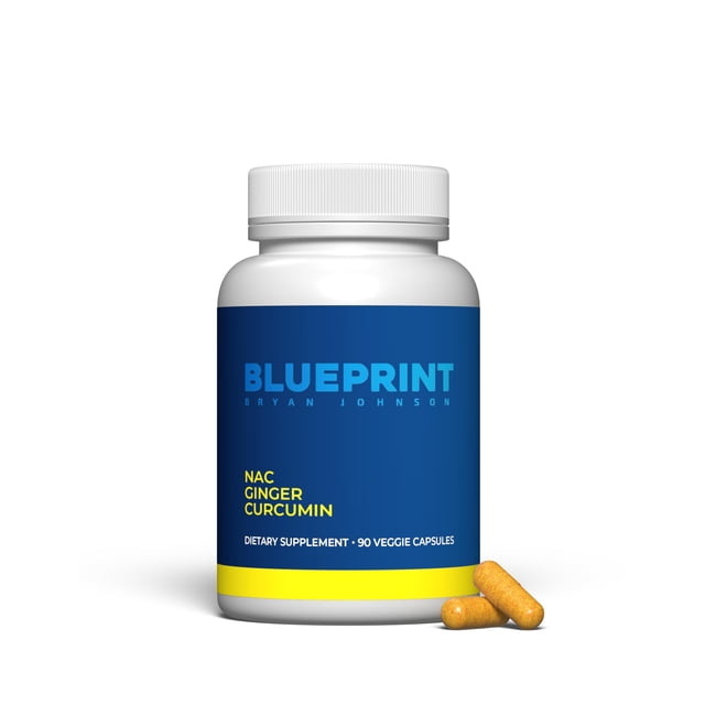 Blueprint Bryan Johnson NAC Supplement - Promotes Stress Relief, Immune System Function, Respiratory Health - Includes N-Acetyl-L-Cysteine, Ginger, Curcuminoids - Detoxifying - Vegan (30 Servings)