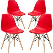 Mid-Century Modern Eiffel Style Kids Dining Chair with Wood Legs - Red (Set of Four)