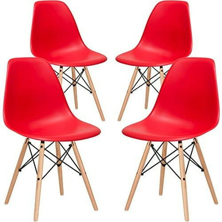 Mid-Century Modern Eiffel Style Kids Dining Chair with Wood Legs - Red (Set of Four)