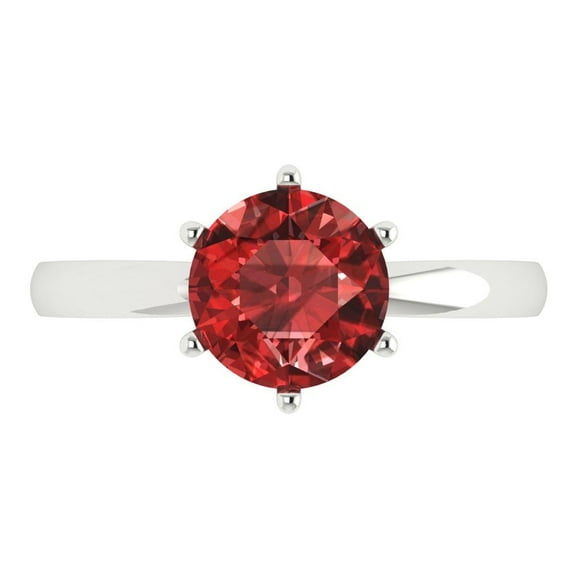 2 ct Round Cut Natural Garnet Solitaire Engagement Ring for Women in 14K White Gold