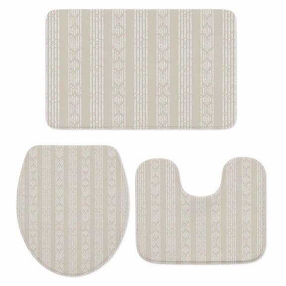 Light Brown Striped Bath Mat 3 Piece Bathroom Rug Set, Modern Abstract Art Geometric Stripes Non Slip Bath Rug Contour Mat and Toilet Lid Cover, Absorbent Shower Mats Soft Bath Rugs and Mats Sets
