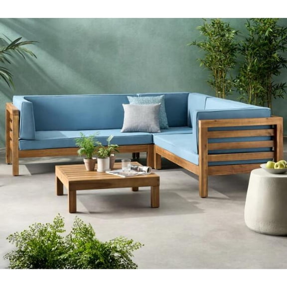 Newboti Furniture OANA OUTDOOR WOODEN SECTIONAL SET WITH CUSHIONS, BLUE BN.5878