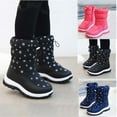 thumbnail image 7 of Xfvqtps Child Girls Snow Boots Mid Calf Side Zipper Waterproof Upper Adjustable Drawstring Snowflake Print Plush Lining Thickened Warm Winter Thick Bottom Soft Non Slip Comfortable Shoes Blue, 7 of 7
