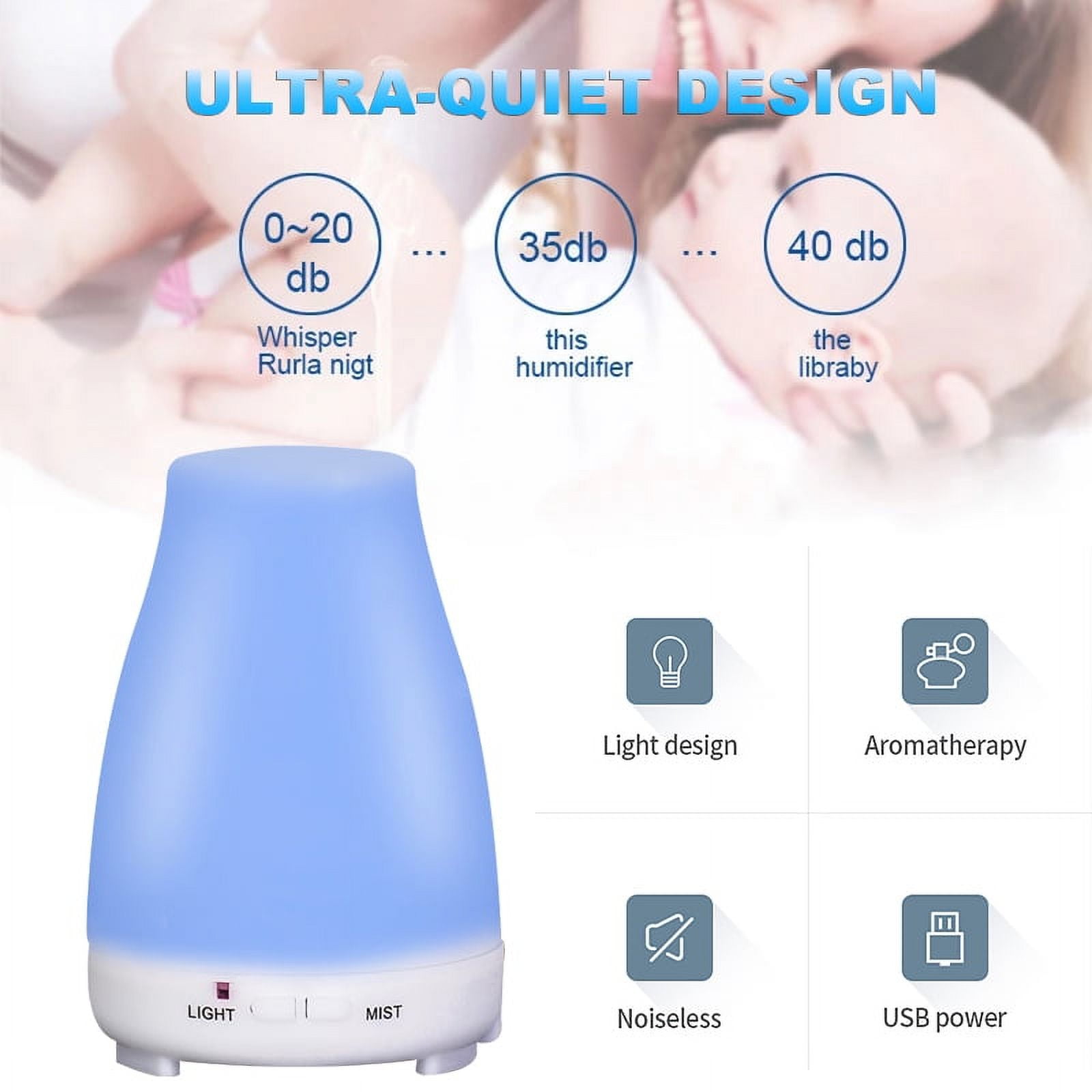 OUSITAI 7-Color LED Essential Oil Diffuser Aromatherapy Cool Mist Ultrasonic Humidifier for Home Office Bedroom Room USB Aromatherapy Humidifier