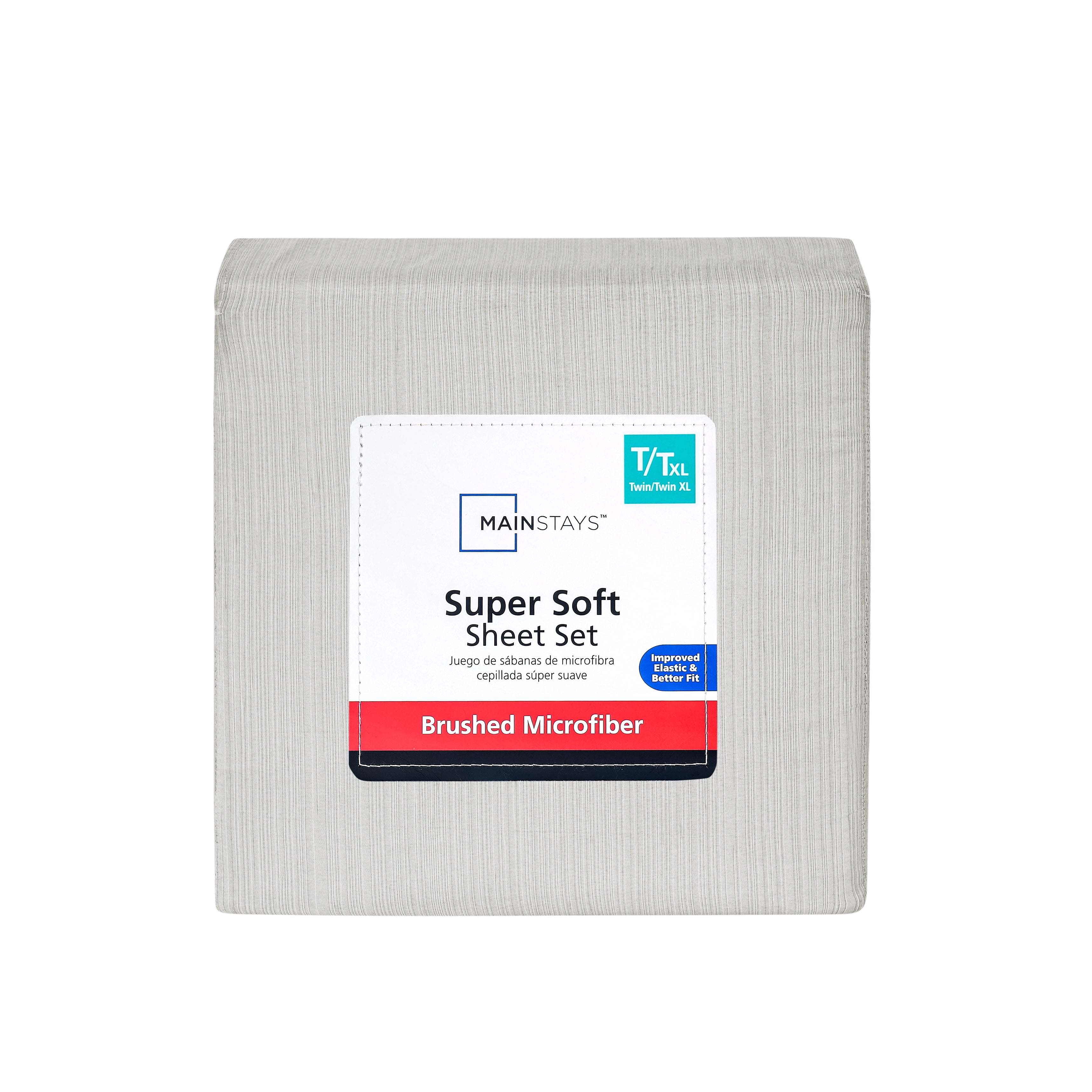 Mainstays Super Soft Brushed Microfiber Bed Sheet Set, Grey Stria, Twin-XL, 3 Piece