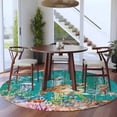 thumbnail image 3 of Turtle Coastal Round Area Rug 5Ft Washable Circle Rugs for Living Room Bedroom, Summer Beach Coral Seahorse Green Wooden Retro Non-Slip Carpet Floor Mats Indoor Outdoor Carpet Runner Home Decor, 3 of 8