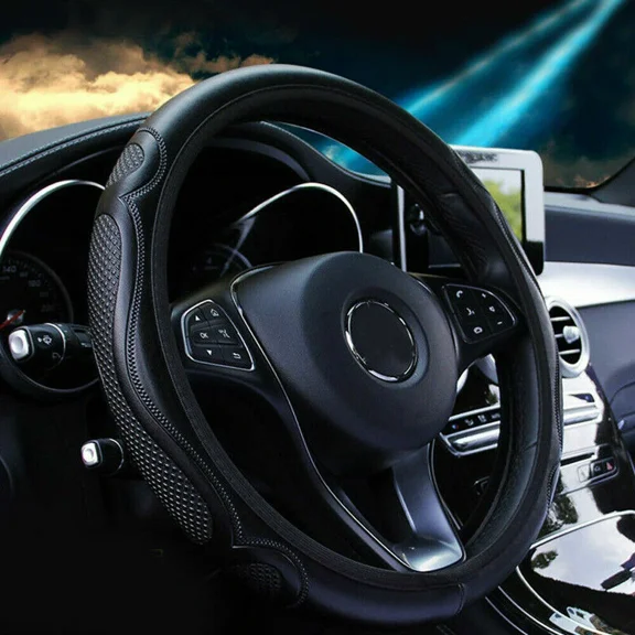 Black Leather Car Steering Wheel Cover Breathable Anti-Slip Car Accessories New