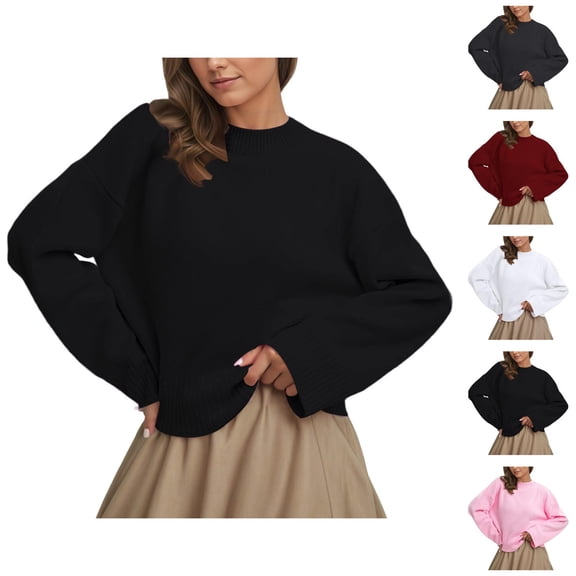 Oversized Sweaters for Women Fall Winter Long Sleeve Drop Shoulder Casual Crewneck Cropped Pullover Sweater Top