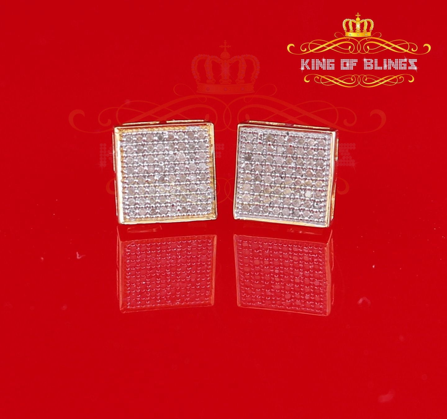 King of Bling's 925 Sterling Silver 0.33ct Diamond Real For Women's & Men's Yellow Stud Earrings