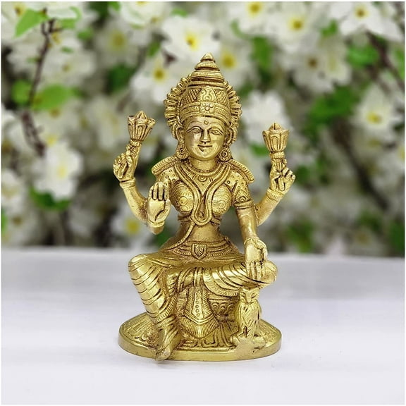 Lakshmi Ma Statue in Brass Laxmi Sculpture Goddess Lakshmi Figurine Hindu Goddess Idol Handcrafted Goddess of Wealth Laskhmi Ma Murti Religious Statue for Pooja Mandir Decor Idol - AtoZ India Cart