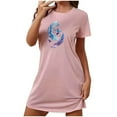 thumbnail image 1 of Mrat Pyjamas Confortables pour Femmes Robe de Nuit Douce Manches Courtes Chemise de Nuit Décontractée Imprimée Robe de Nuit Ample Confortable S-92 Rose-A S, 1 of 7