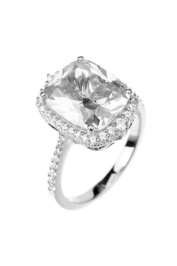 6.8ct Radiant Cut Solitaire w/Accent Engagement Ring Rhodium over Silver w/CZ (SIZE: 8)